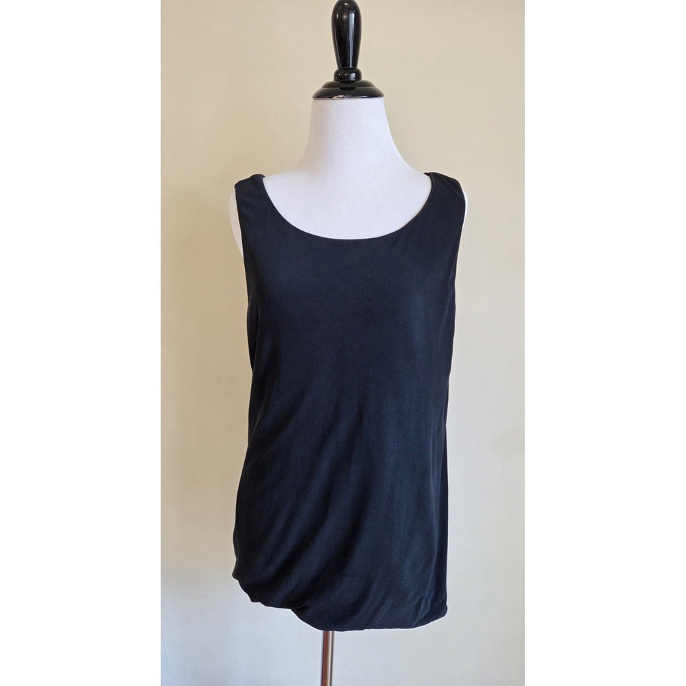 Eileen Fisher 100% Silk Georgette Tank Top Womens M‎ Black Scoop Neck Shell